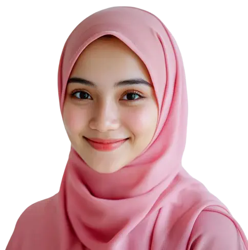 Wanita tersenyum bertudung merah jambu